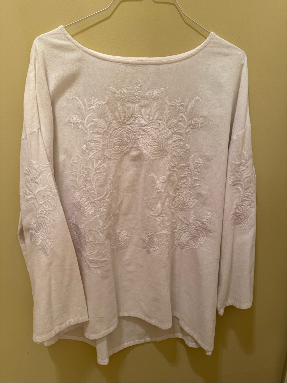 Embroidered Light Pink Floral Long Sleeve Top